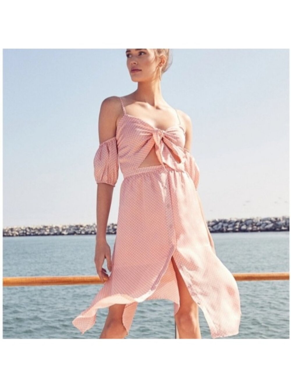 Revolve Tularosa Arlene Polka Dot Off Shoulder Midi Dress